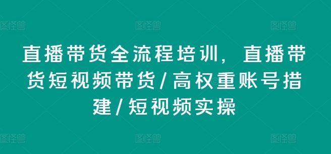 直播带货全流程培训，直播带货短视频带货/高权重账号措建/短视频实操-阿良资源网