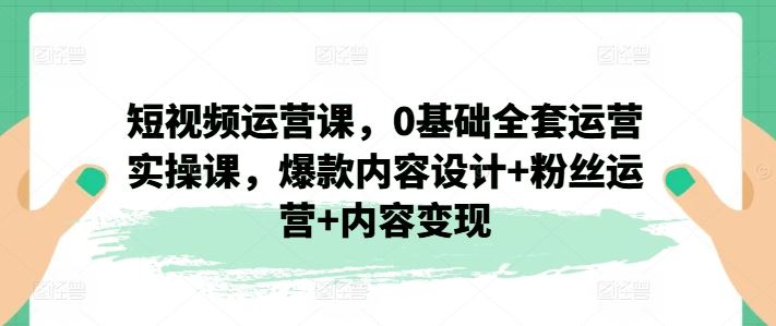 短视频运营课，0基础全套运营实操课，爆款内容设计+粉丝运营+内容变现-阿良资源网