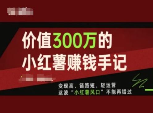 价值300万的小红书赚钱手记，变现高、链路短、轻运营，这波“小红薯风口”不能再错过-阿良资源网
