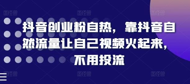 抖音创业粉自热，靠抖音自然流量让自己视频火起来，不用投流-阿良资源网