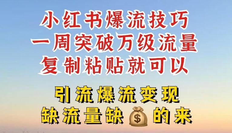 小红书爆流技巧，一周突破万级流量，复制粘贴就可以，引流爆流变现【揭秘】-阿良资源网