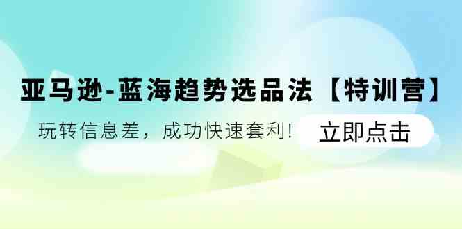 亚马逊蓝海趋势选品法【特训营】：玩转信息差，成功快速套利-阿良资源网