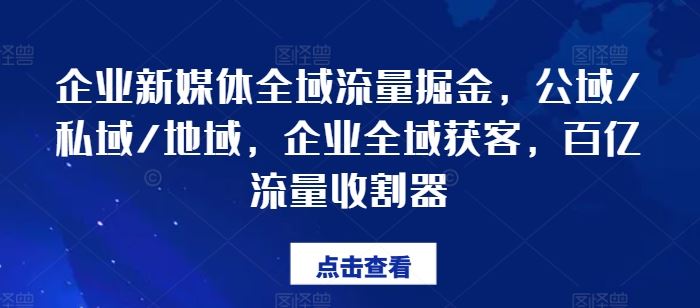 企业新媒体全域流量掘金，公域/私域/地域，企业全域获客，百亿流量收割器-阿良资源网