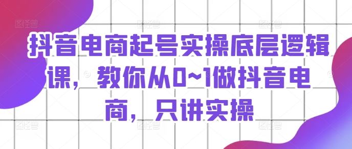 抖音电商起号实操底层逻辑课，教你从0~1做抖音电商，只讲实操-阿良资源网