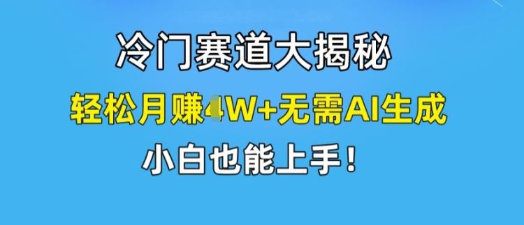 冷门赛道大揭秘，轻松月赚1W+无需AI生成，小白也能上手【揭秘】-阿良资源网