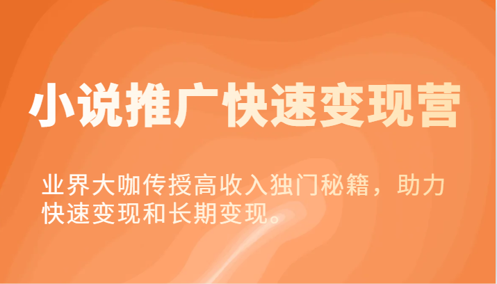小说推广快速变现营-业界大咖传授高收入独门秘籍，助力快速变现和长期变现。-阿良资源网