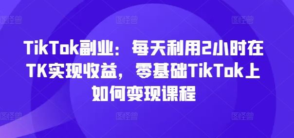 TikTok副业：每天利用2小时在TK实现收益，零基础TikTok上如何变现课程-阿良资源网