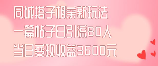 同城搭子相亲新玩法一篇帖子引流80人当日变现3600元(项目教程+实操教程)【揭秘】-阿良资源网