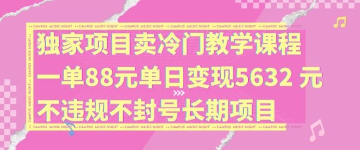 独家项目卖冷门教学课程一单88元单日变现5632元违规不封号长期项目【揭秘】-阿良资源网