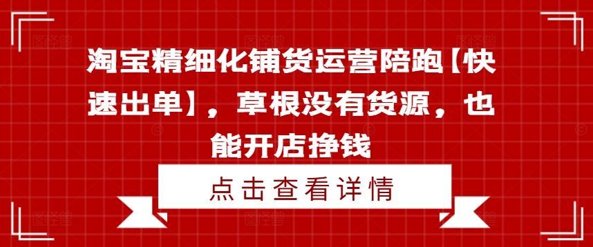淘宝精细化铺货运营陪跑【快速出单】，草根没有货源，也能开店挣钱-阿良资源网