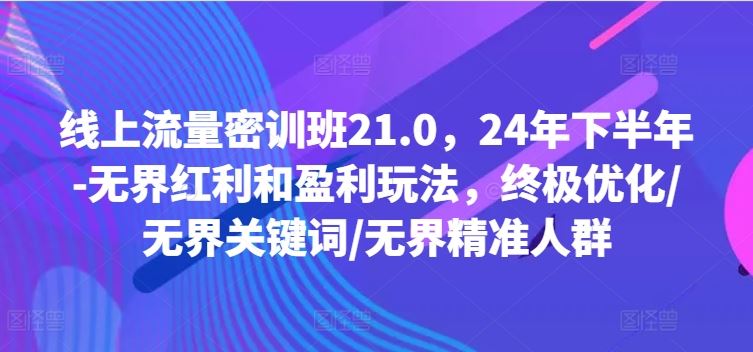 线上流量密训班21.0，24年下半年-无界红利和盈利玩法，终极优化/无界关键词/无界精准人群-阿良资源网