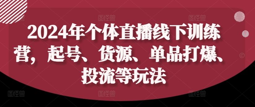 2024年个体直播训练营，起号、货源、单品打爆、投流等玩法-阿良资源网