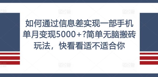如何通过信息差实现一部手机单月变现5000+?简单无脑搬砖玩法，快看看适不适合你【揭秘】-阿良资源网