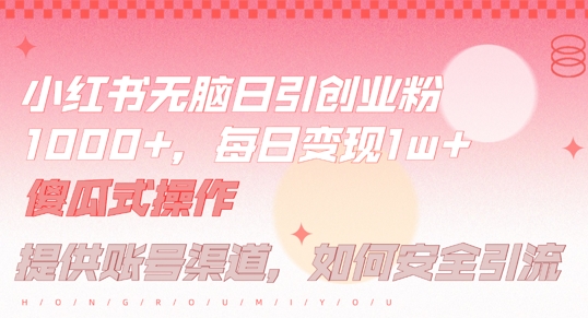 小红书无脑每日引流创业粉500+，小白每天只花半小时，躺赚长尾收益【揭秘】-阿良资源网
