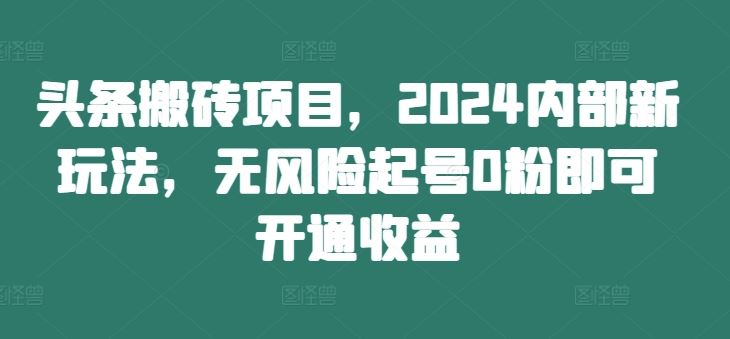 头条搬砖项目，2024内部新玩法，无风险起号0粉即可开通收益-阿良资源网